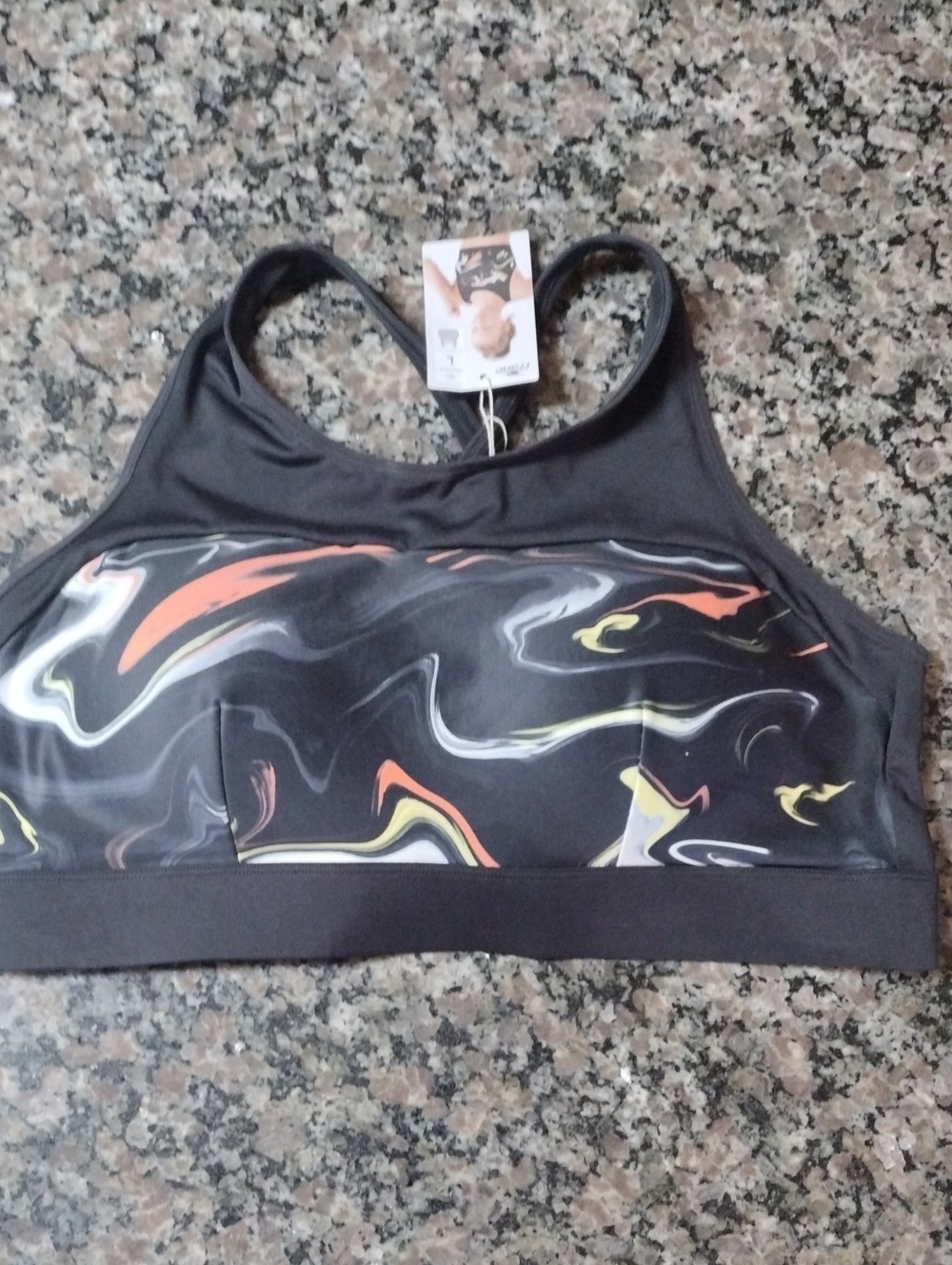 Crane's Large Women's Black Multicolor Sports Bra New W Tags Has Cups Pull On